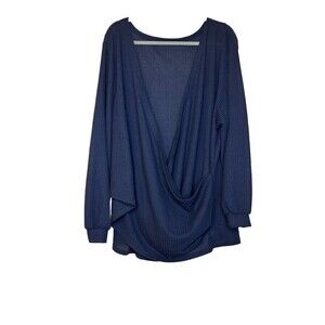 NWT Bloomchic Plus Sz 26 4X Blue Crossover Hem Waffle Knit Long Sleeve Top